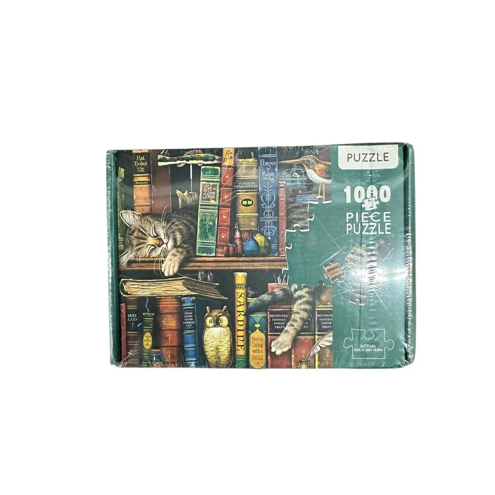 Puzzle 1000 Pieces Cat Sleeping in Library‎ Sealed Books Kitten